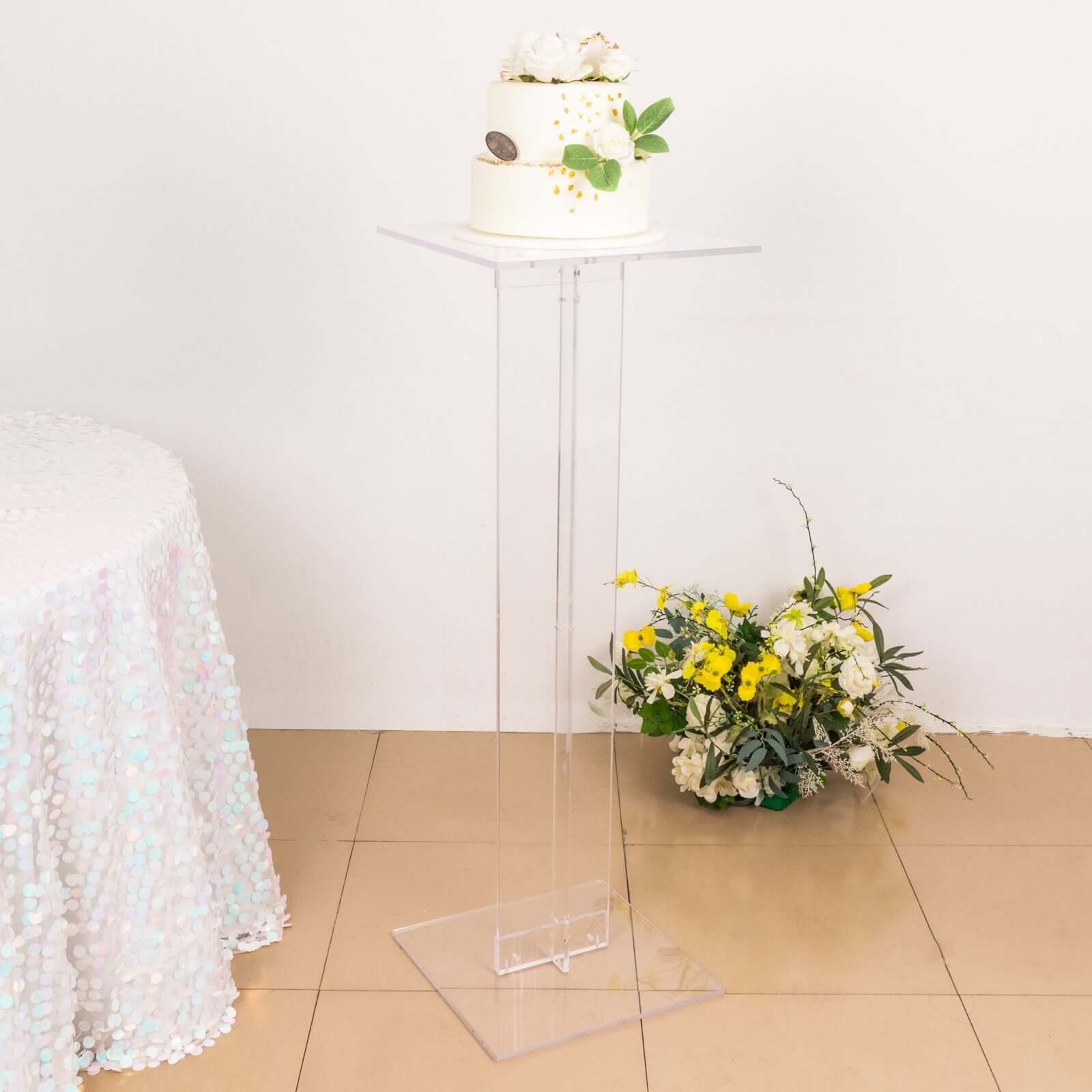 Heavy Duty Acrylic Wedding Aisle Display Stands with Square Bases, Clear Plexiglass Flower Pedestal Stand 10mm Thick Plate 46