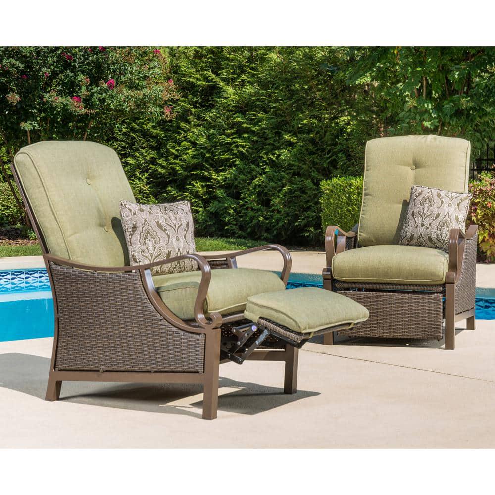 Hanover Ventura Reclining Wicker Outdoor Lounge Chair with Vintage Meadow Cushion