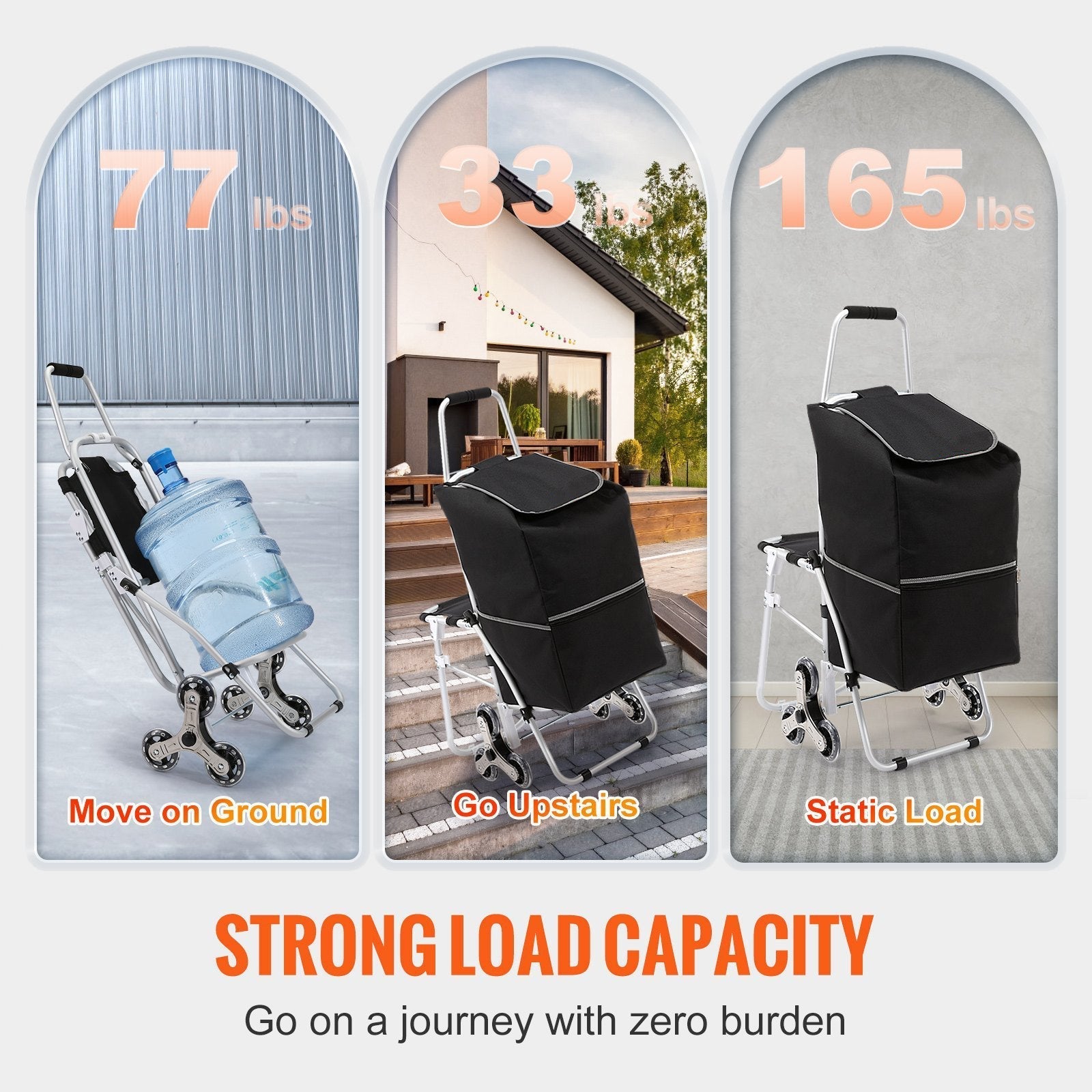 Sturdy 50L Foldable Shopping Stair Climbing Cart With Bag And Seat