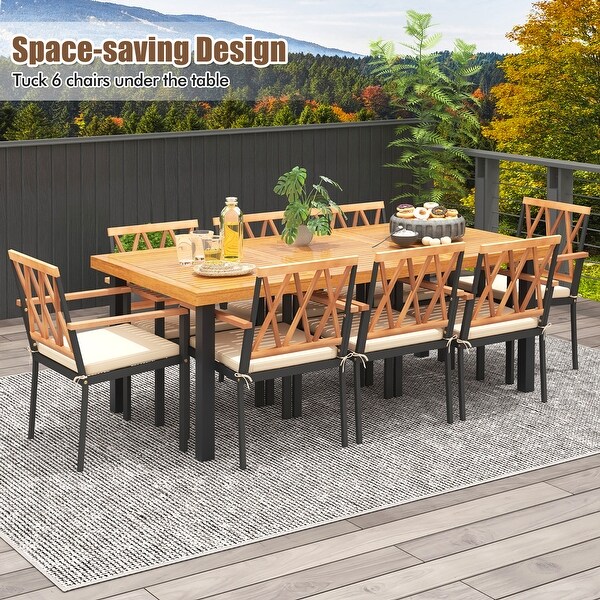 Gymax 9 PCS Patio Dining Set Acacia Wood Table w/ Soft Cushions and