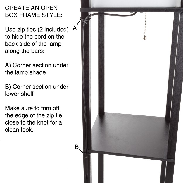 Hastings Home Floor Lamp Etagere Style Standing Light With 3 Tiers Of Storage Shelving Black