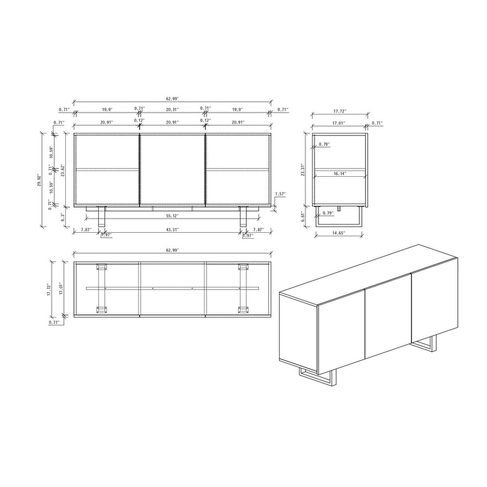 Somette Kenneth Contemporary Buffet with Steel Legs   Seashell Veneer Accents