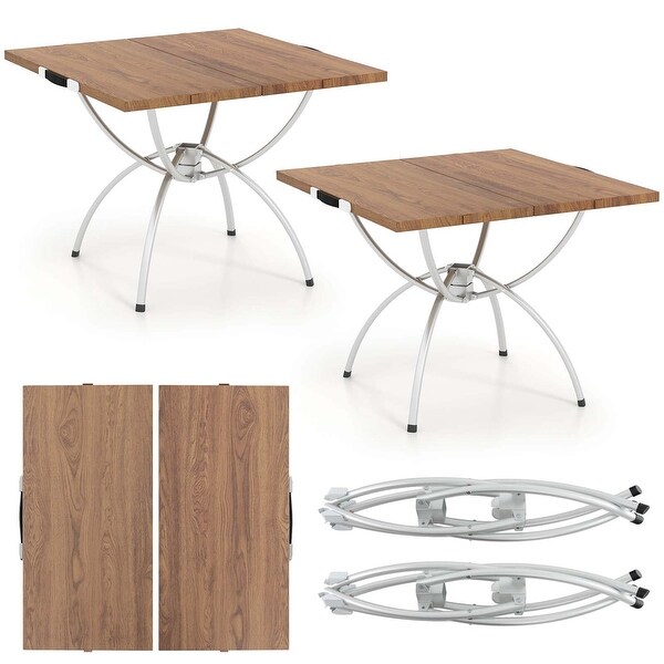 Costway 2 Pack Folding Camping Table with Woodgrain Tabletop Aluminum