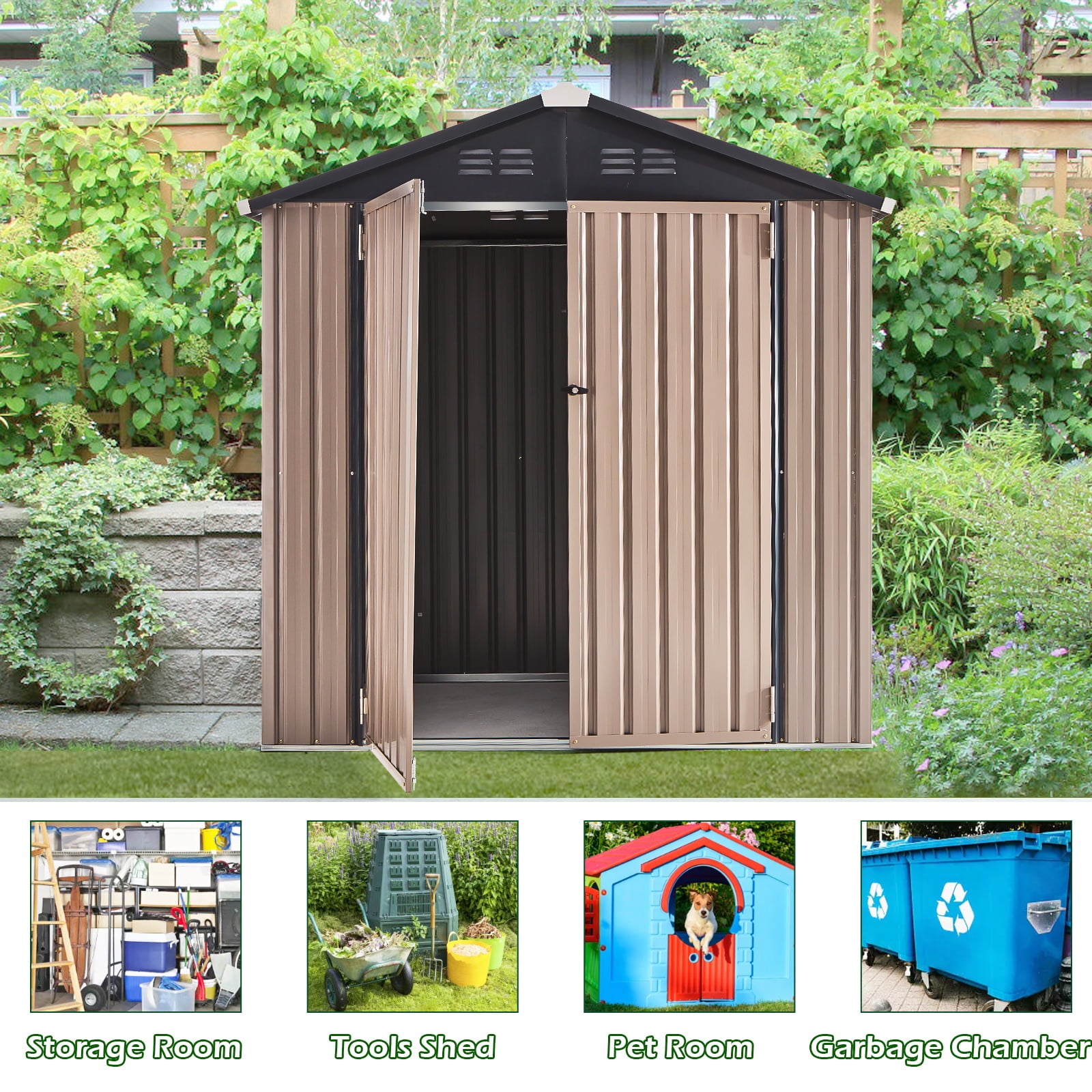 AECOJOY 6' x 4' Outdoor Metal Storage Shed with Lockable Door for Backyard