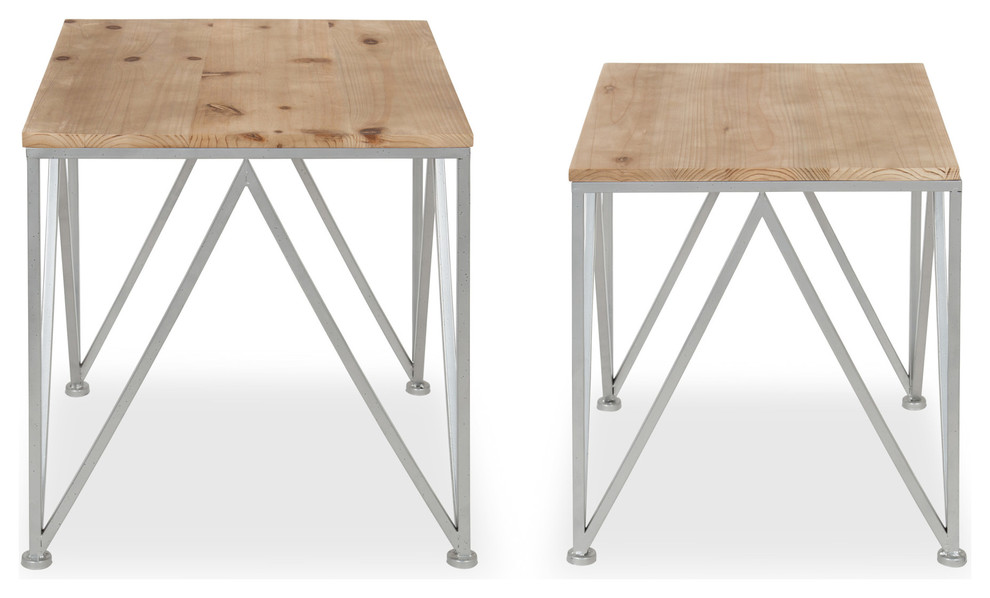 Uzma 2 Set Nesting Metal/Wood End Tables  Silver 2 Piece   Transitional   Side Tables And End Tables   by Uniek Inc.  Houzz