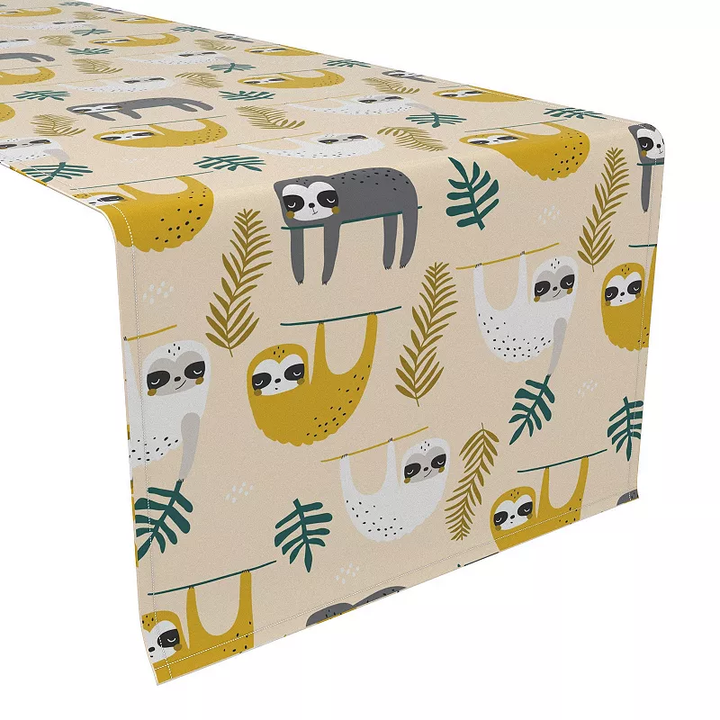 Table Runner， 100% Cotton， 16x108， Sloths Hanging Around