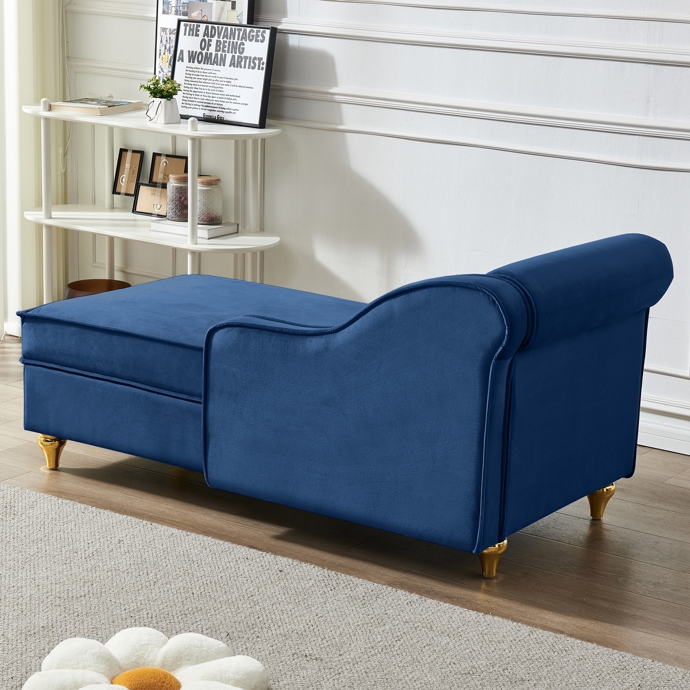 Velvet Chaise Lounges Hidden Storage Lounges Chair  Navy Blue