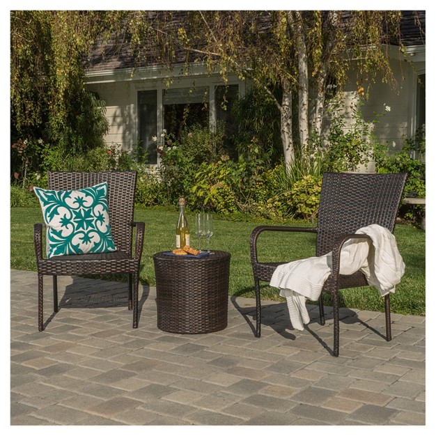 Littleton 3pc All weather Wicker Patio Stacking Chair Chat Set Brown Christopher Knight Home