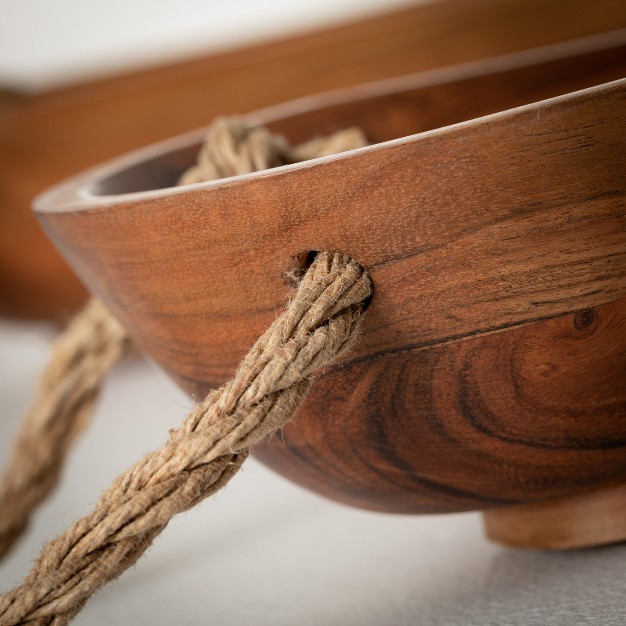 16 quot l And 18 quot l Sullivans Rustic Acacia Wood Bowl Set Of 2 Brown