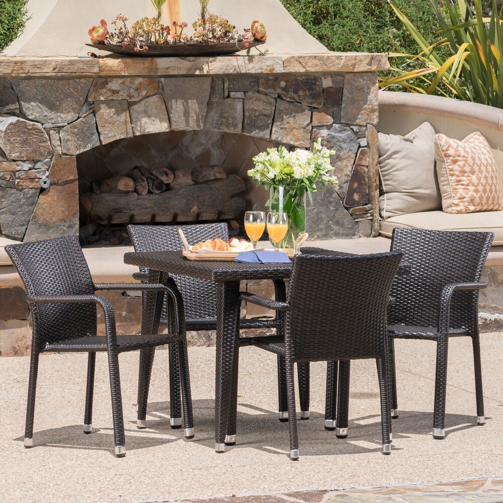 Rutledge Outdoor 5 piece Square Aluminum Wicker Dining Set by Christopher Knight Home