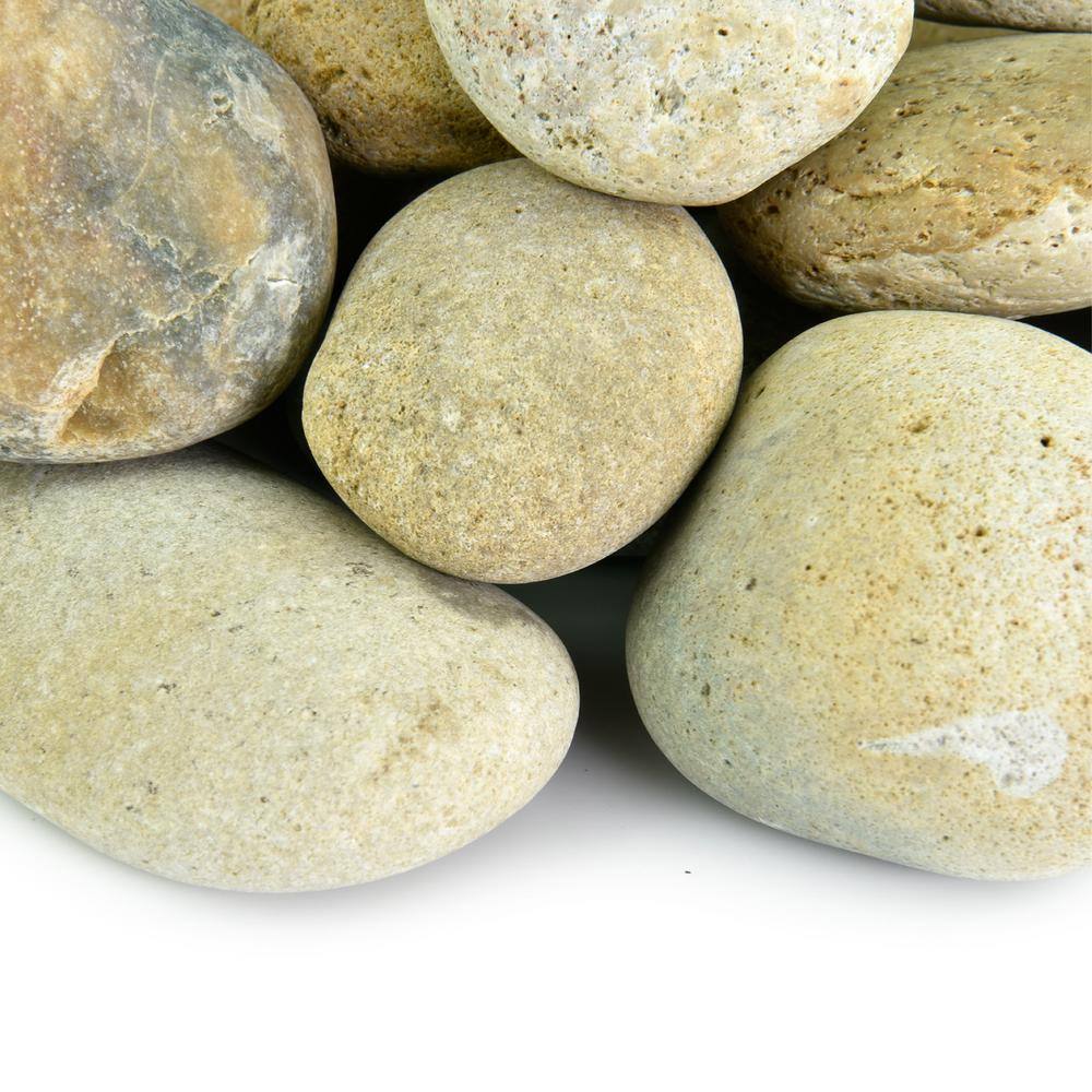 Southwest Boulder  Stone 0.25 cu. ft. 3 in. to 5 in. Buff Mexican Beach Pebble Smooth Round Rock for Gardens Landscapes and Ponds 20MPBBF35