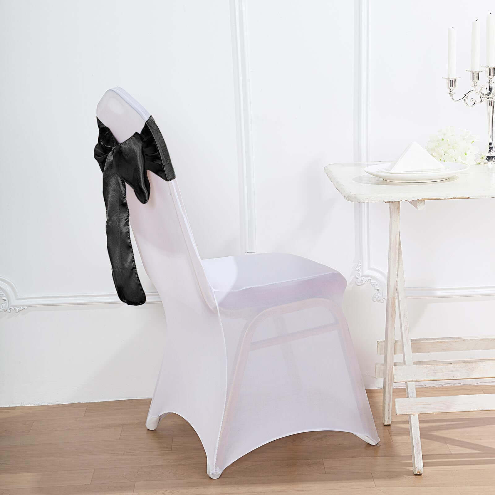 5 Pack Black Satin Chair Sashes 6