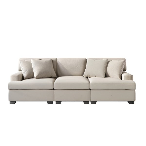 3 Seat Tufted Sofa Futon Fabric Sofa Removable Back Couch， Cream