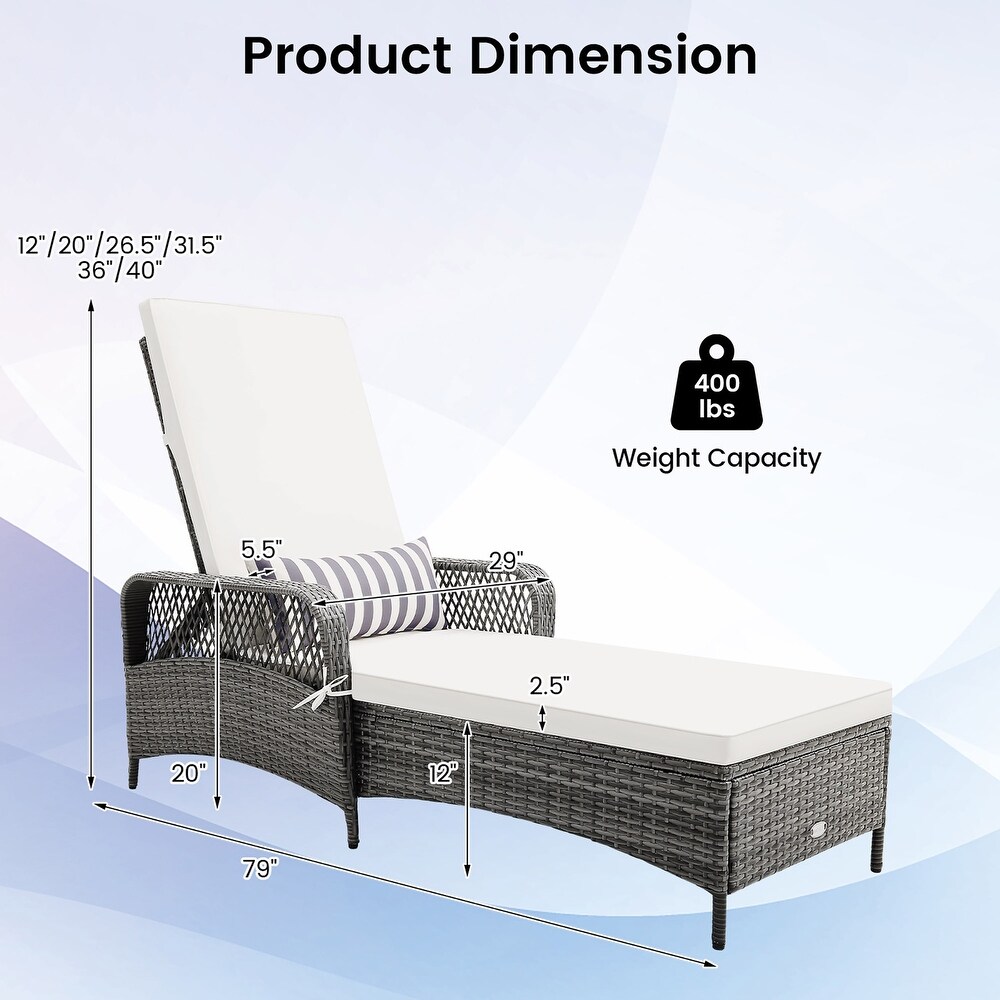 Gymax Patio Rattan Chaise Lounge Outdoor PE Wicker Sun Lounger w/