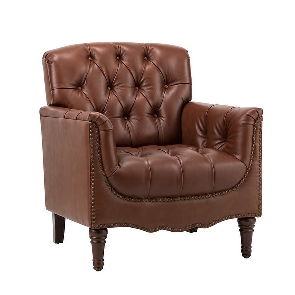 Wemer Transitional Genuine Leather Armchair with Button Tufted Back by HULALA HOME