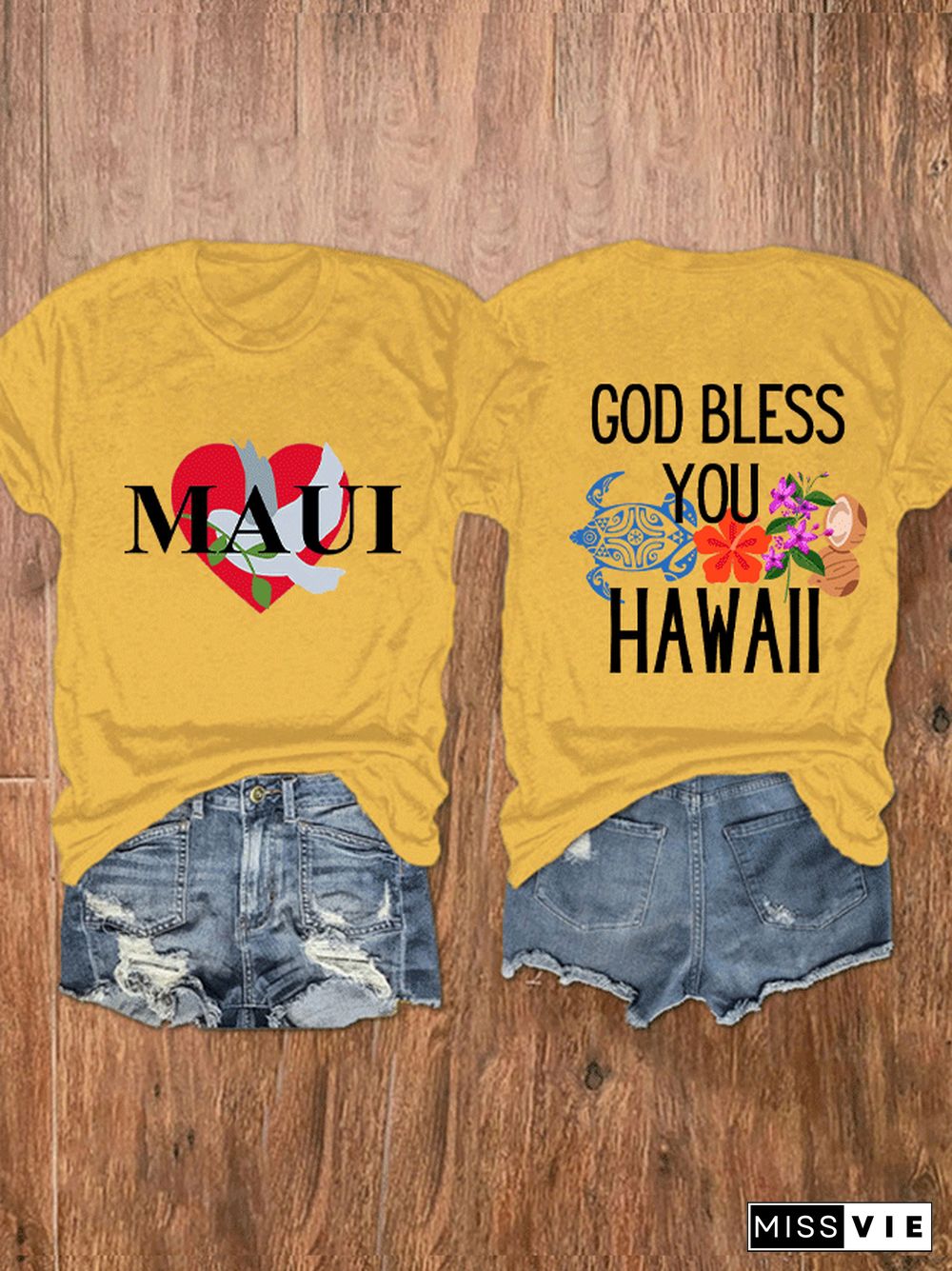 Women's 'God Bless You Hawaii Maui' Print T-Shirt