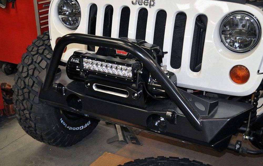 iJDMTOY Black Powder Coated Stainless Steel Hawse Fairlead License Plate Mount Bracket w/LED LIghtbar， Pod Light Mounting Slots， Compatible with Jeep Wrangler， ATV， UTV， Trucks， etc