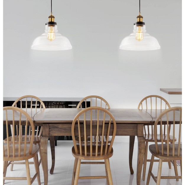 Metal glass Litchfield Farmhouse Pendant includes Energy Efficient Light Bulb Brass Jonathan Y