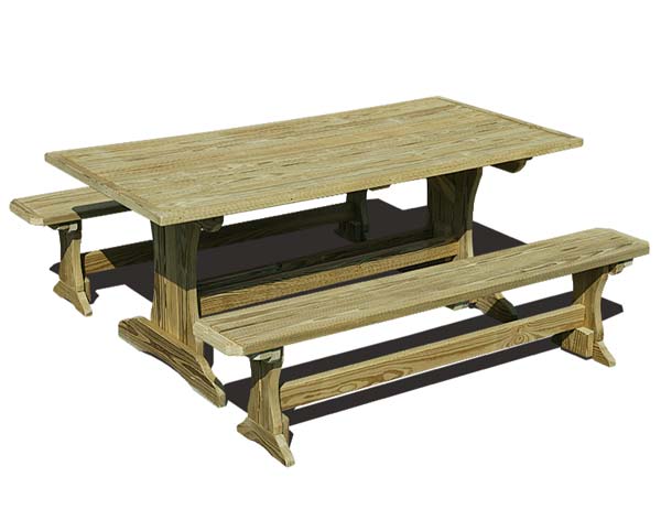 6' Treated Pine Trestle Picnic Table with 2 Benches