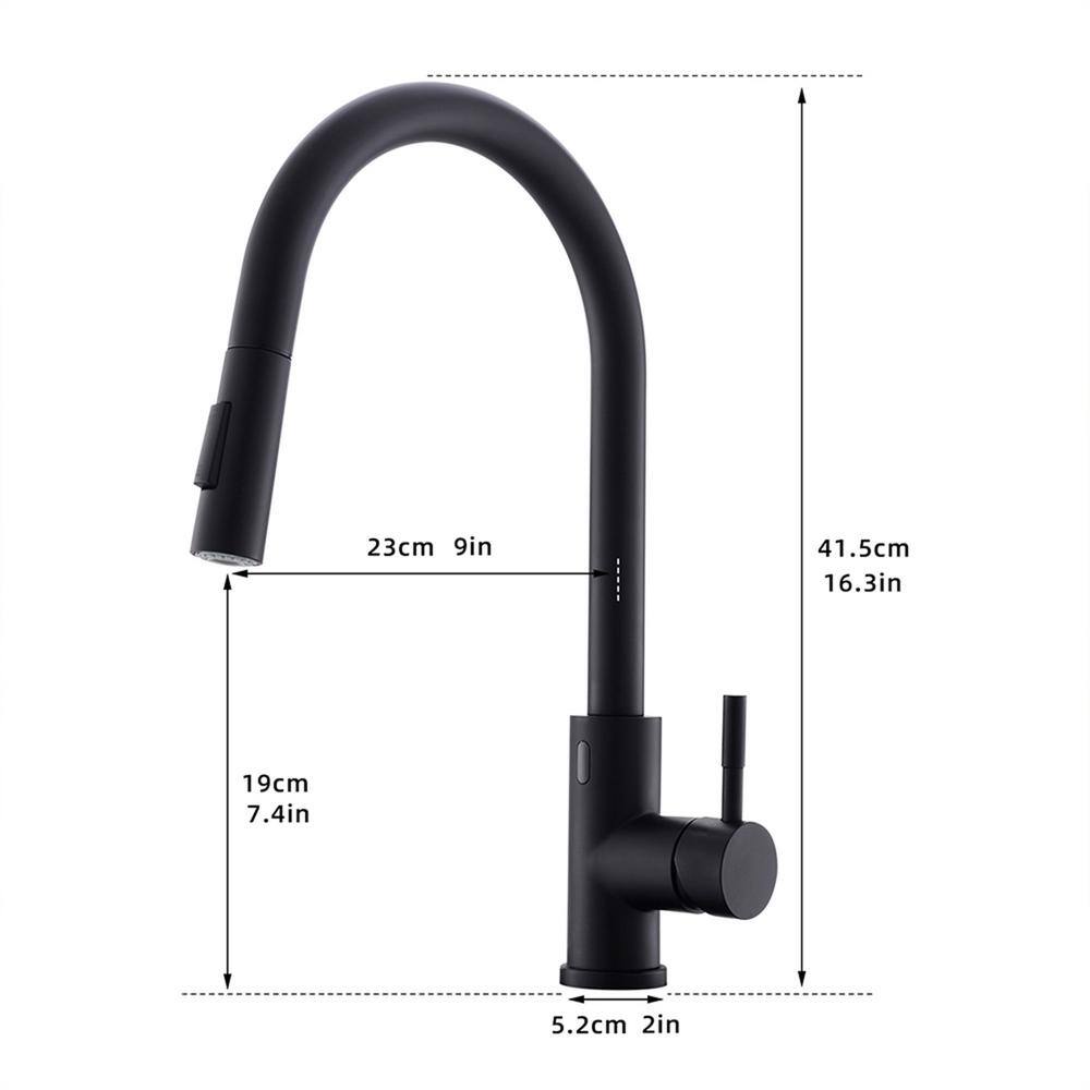 FLG Single Handle Touchless Gooseneck Pull Down Sprayer Kitchen Faucet Modern Smart 1 Hole Solid Brass Taps in Matte Black CC-0138-MB