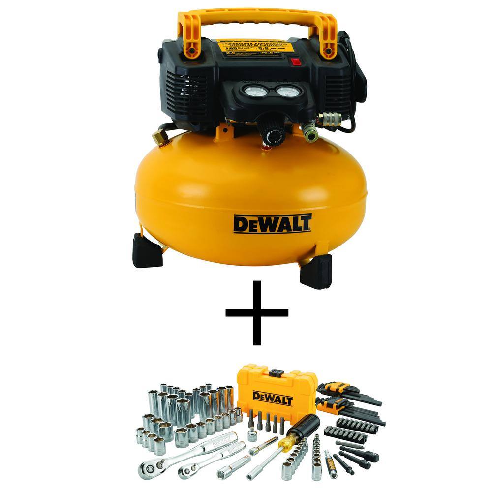 DW 6 Gal. 165 PSI Electric Pancake Air Compressor and 14 in. x 38 in. Drive Chrome Mechanics Tool Set (108 Piece) DWFP55126W3801