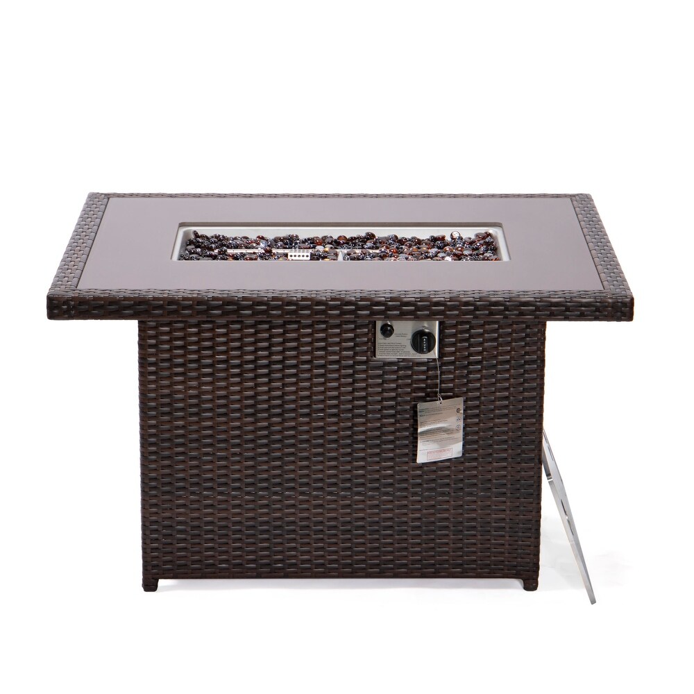 LeisureMod Mace Wicker Patio Propane Fire Pit Table   Lid   44\