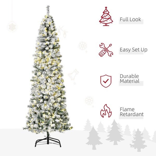 Slim PreLit SnowFlocked Douglas Fir Christmas Tree with Warm White LED Lights and Tips