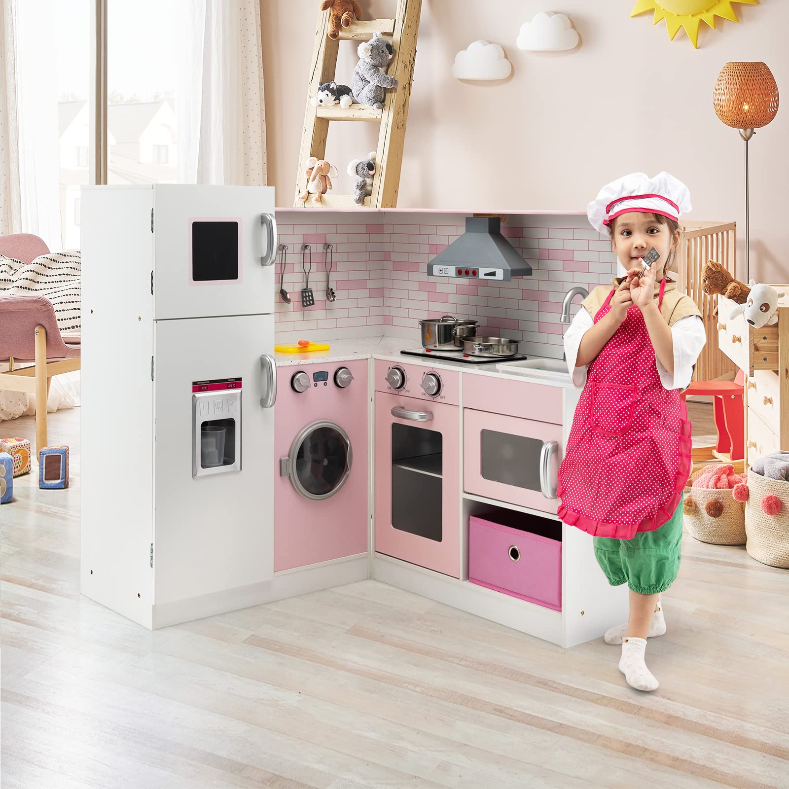 Costzon Kids Kitchen Playset, Wooden Pretend Play