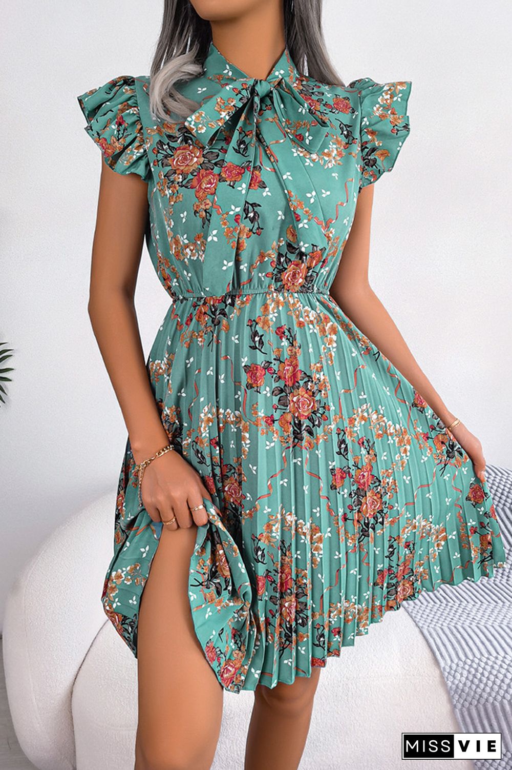 Ruffle Sleeves Smocked Floral Dress