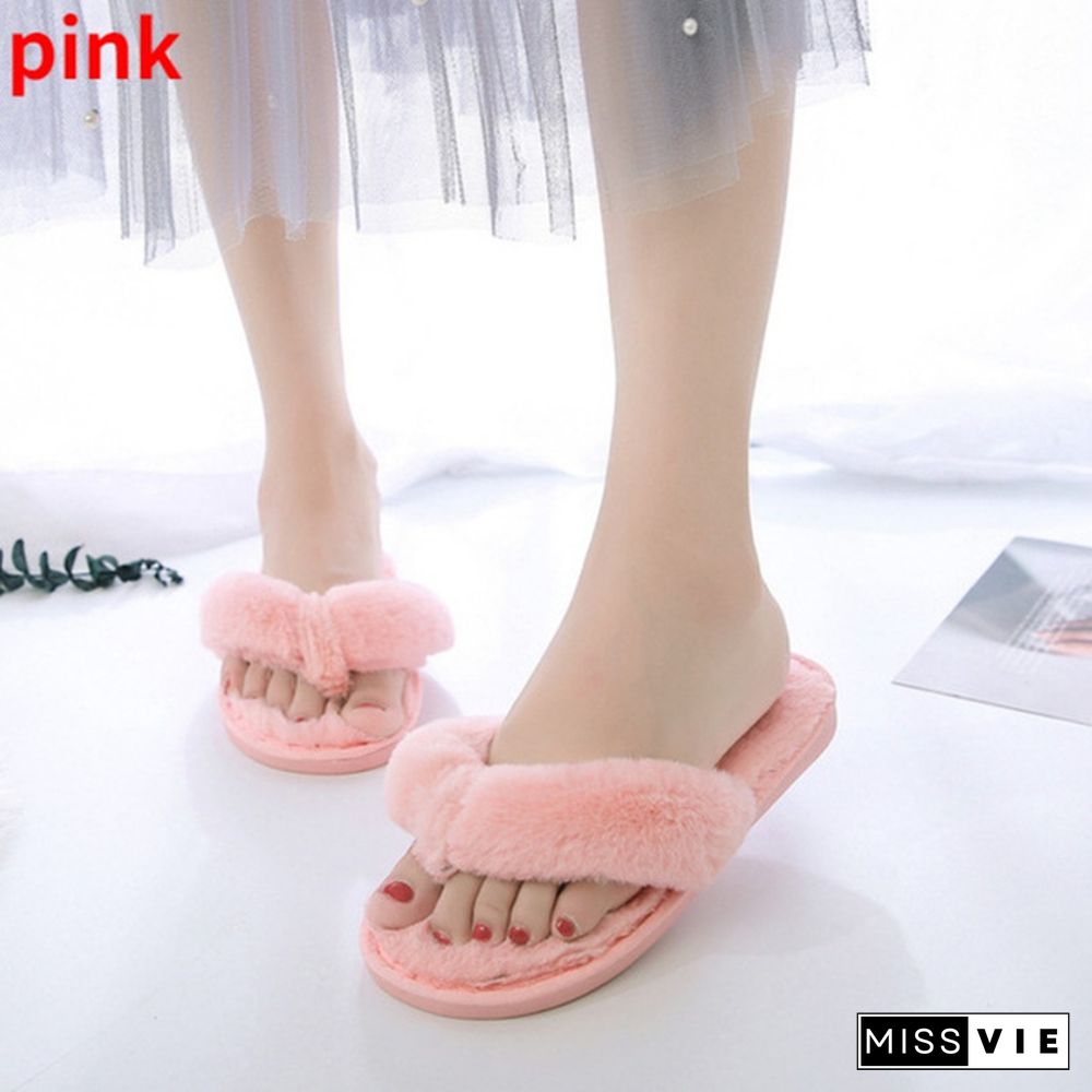 Fashion Fur Women Home Slippers Autumn Winter Warm Flat Ladies Shoes Slip On Plush Women Flip Flops Slides