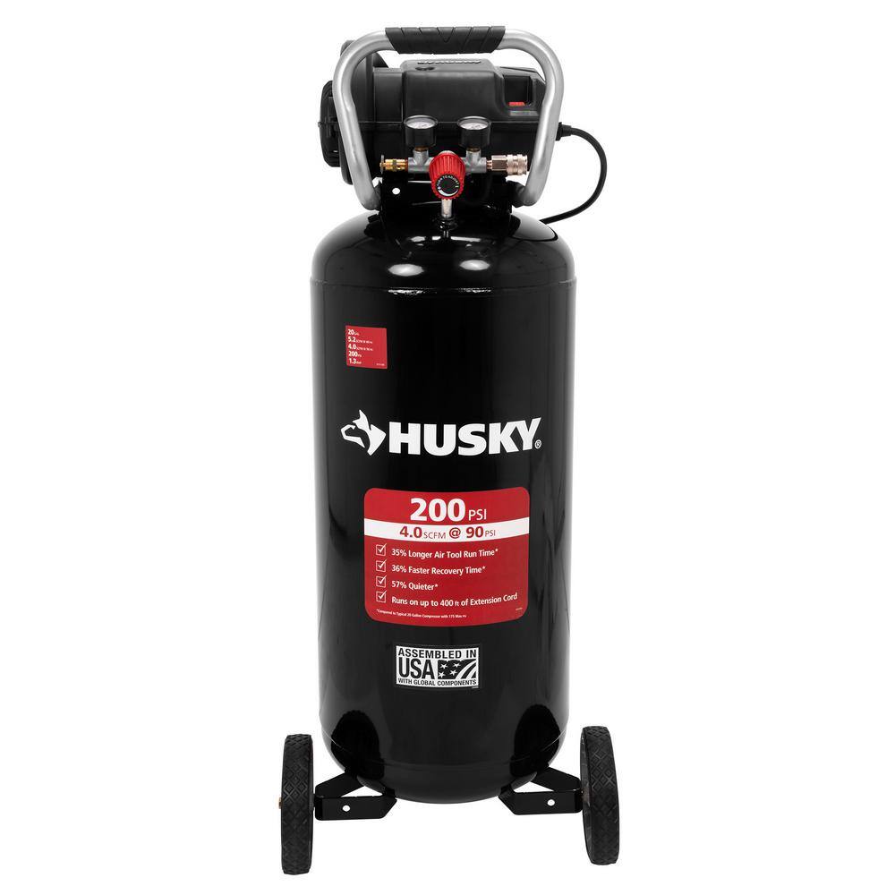 Husky 20 Gal. 200 PSI Oil Free Portable Vertical Electric Air Compressor C202H