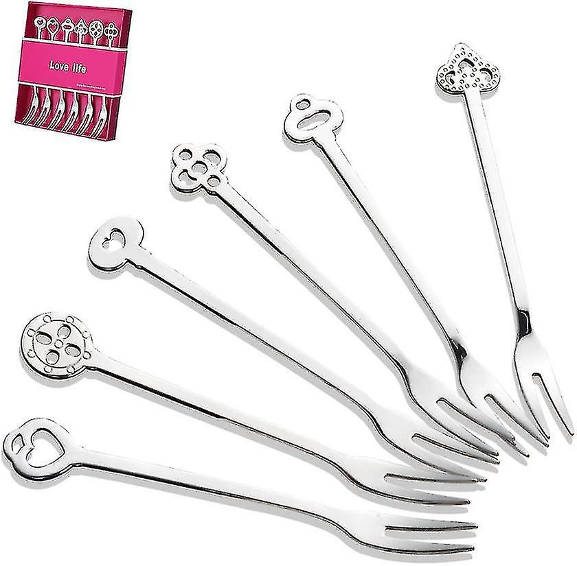 6 Pack 4.84 Inch Stainless Steel Fruit Forks Small Size Pickle Forks Cocktail Forks Dessert Forks