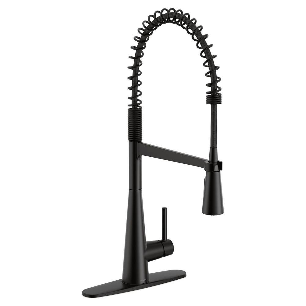 MOEN Sleek Pre-Rinse Spring Single-Handle Pull Down Sprayer Kitchen Faucet in Matte Black 5925BL