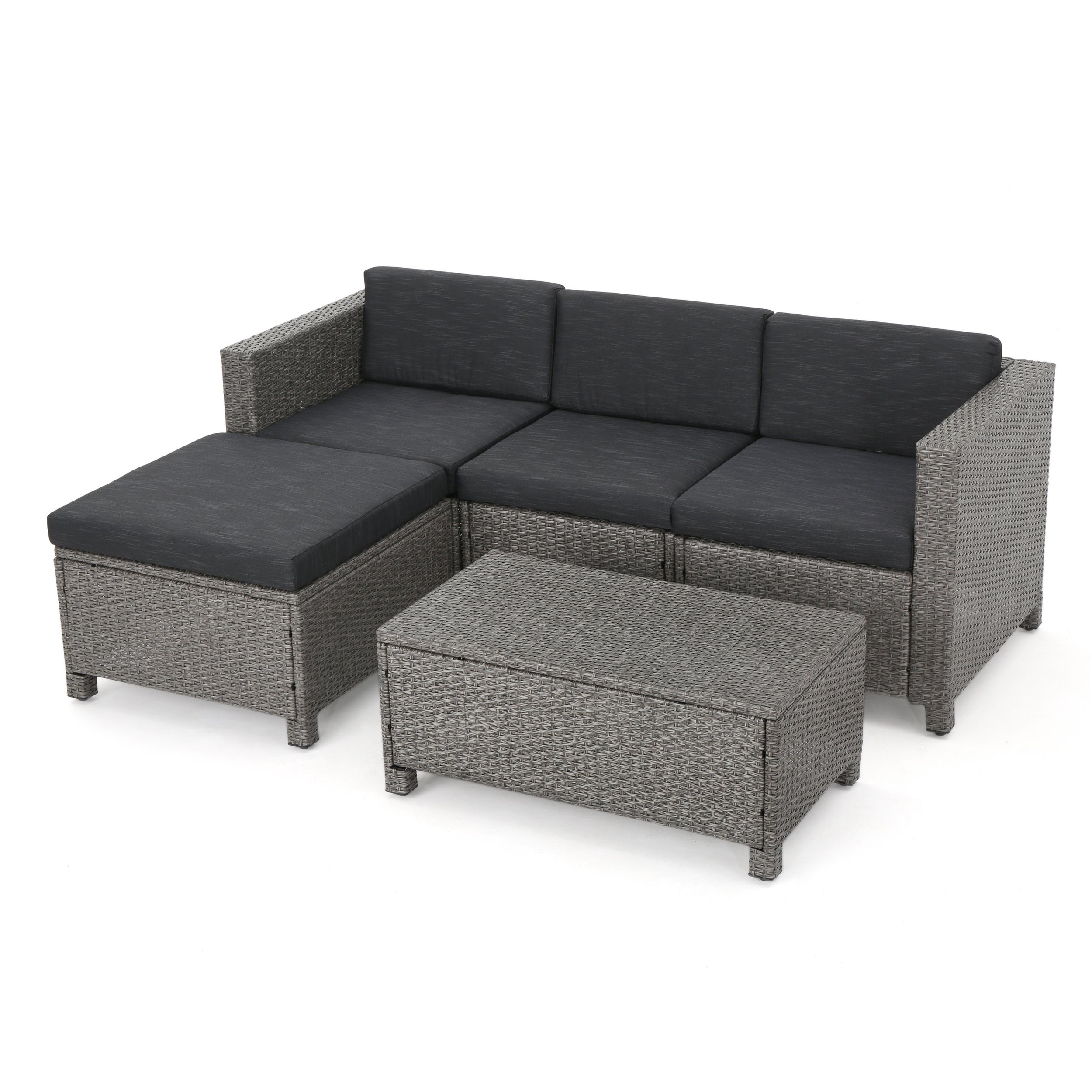 Lorita Outdoor 5-piece Grey Wicker Sectional Sofa Set with Black Cushions