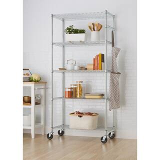 TRINITY EcoStorage Chrome 5-Tier Rolling Steel Wire Shelving Unit (36 in. W x 77 in. H x 18 in. D) TBFZ-0906