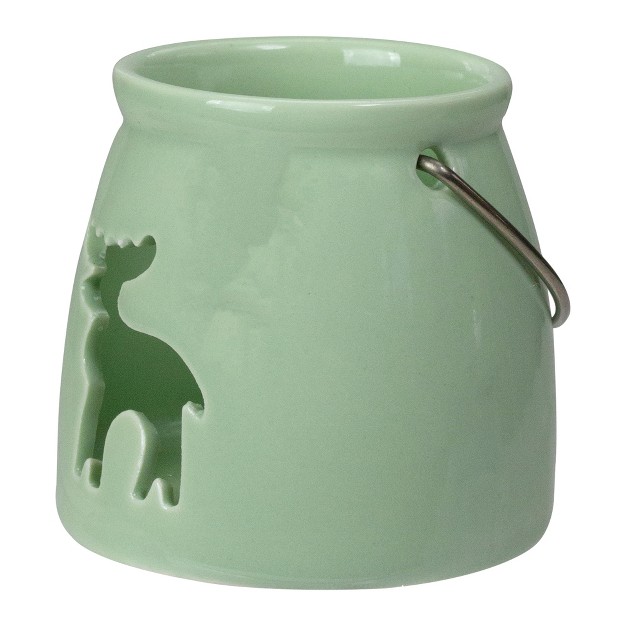 Light Green Christmas Votive Candle Holder With Reindeer Cut Out