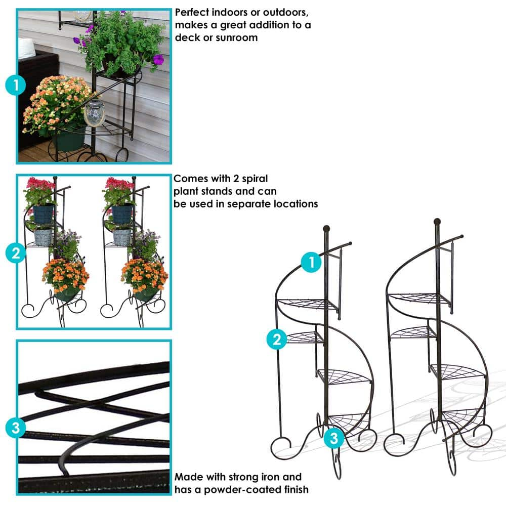 Sunnydaze Decor 56 in. 4-Tier Metal Iron Plant Stand with Spiral Staircase Design (Set of 2) HMI-733