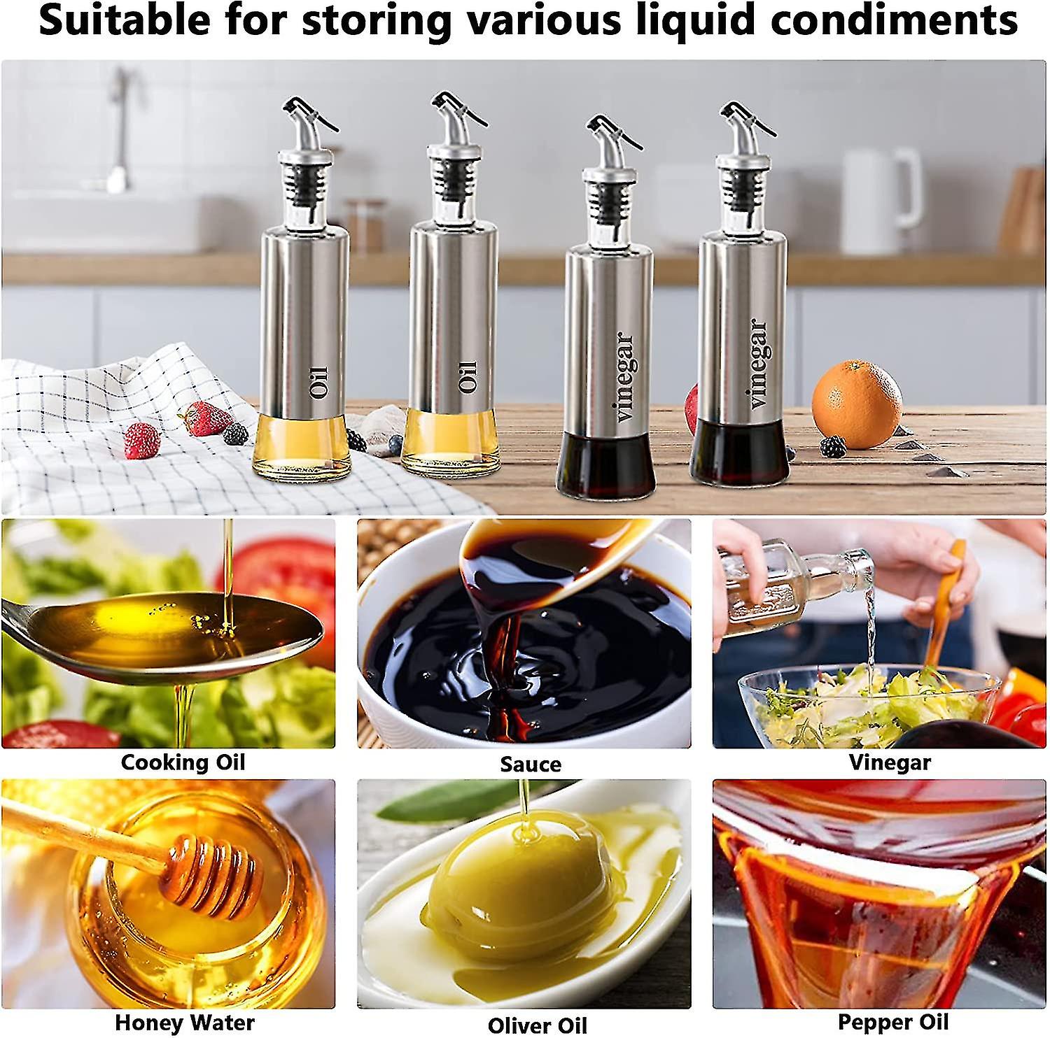 Oil Bottle， Oil Dispenser Olive Oil And Vinegar Dispenser Bottle Set，stainless Steel Transparent Glass Oil Bottle For Kitchen And Bbq，with Dripl