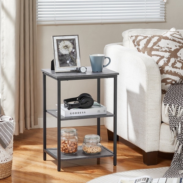 Industrial End Table With 3-Tier Wood Storage Shelf， Nightstand Sofa End Side Table Storage Display Shelf