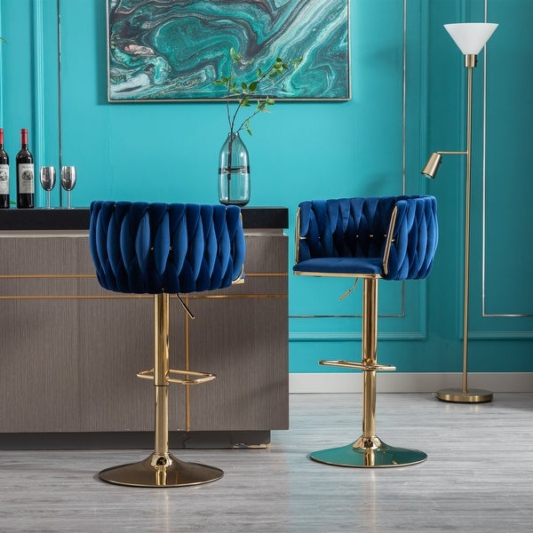 Modern Bar Stools Set of 2 Adjustable Mechanical Lifting Velvet and Golden Leg Simple Bar Stool