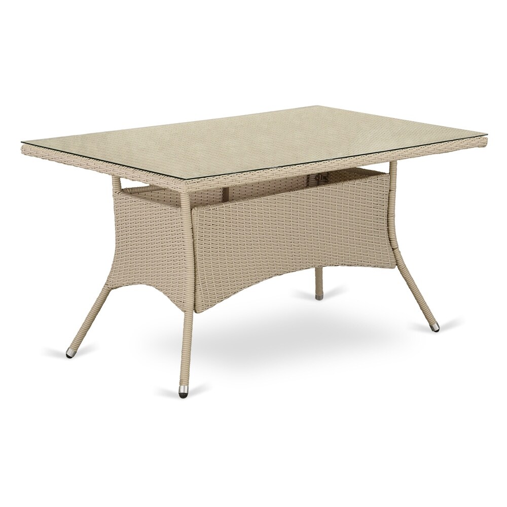 East West Furniture HVLTG53V Patio Wicker Dining Table   Rectangle PE Wicker Table with Glass Top  36x55 Inch  Cream