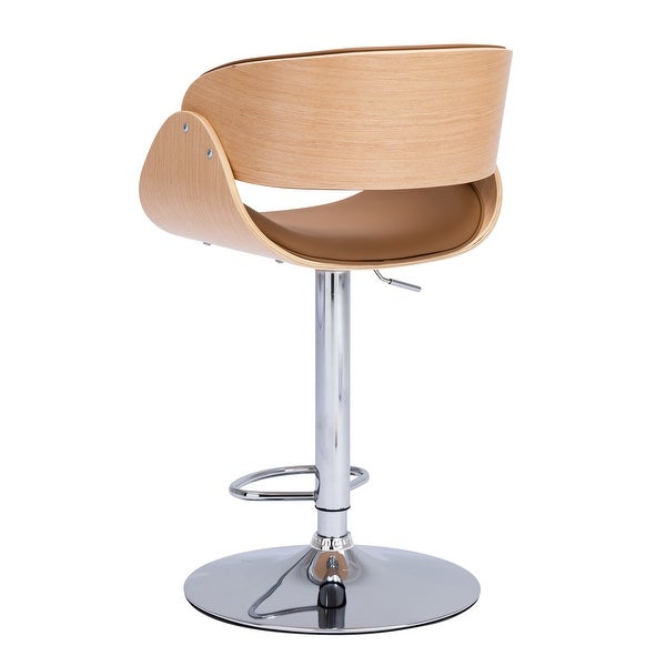 Adjustable/Swivel Bar Stool， PU Leather Ecru Bent wood Bar Chair