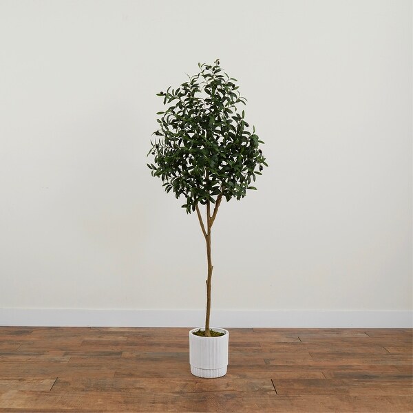 6' Artificial Olive Tree with White Decorative Planter