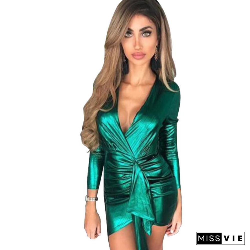 Spring Wrap Bandage Bodycon Dresses Women Deep V Neck Mini Sexy Dress Colorful Elegant Green Summer Party Dress Vestidos