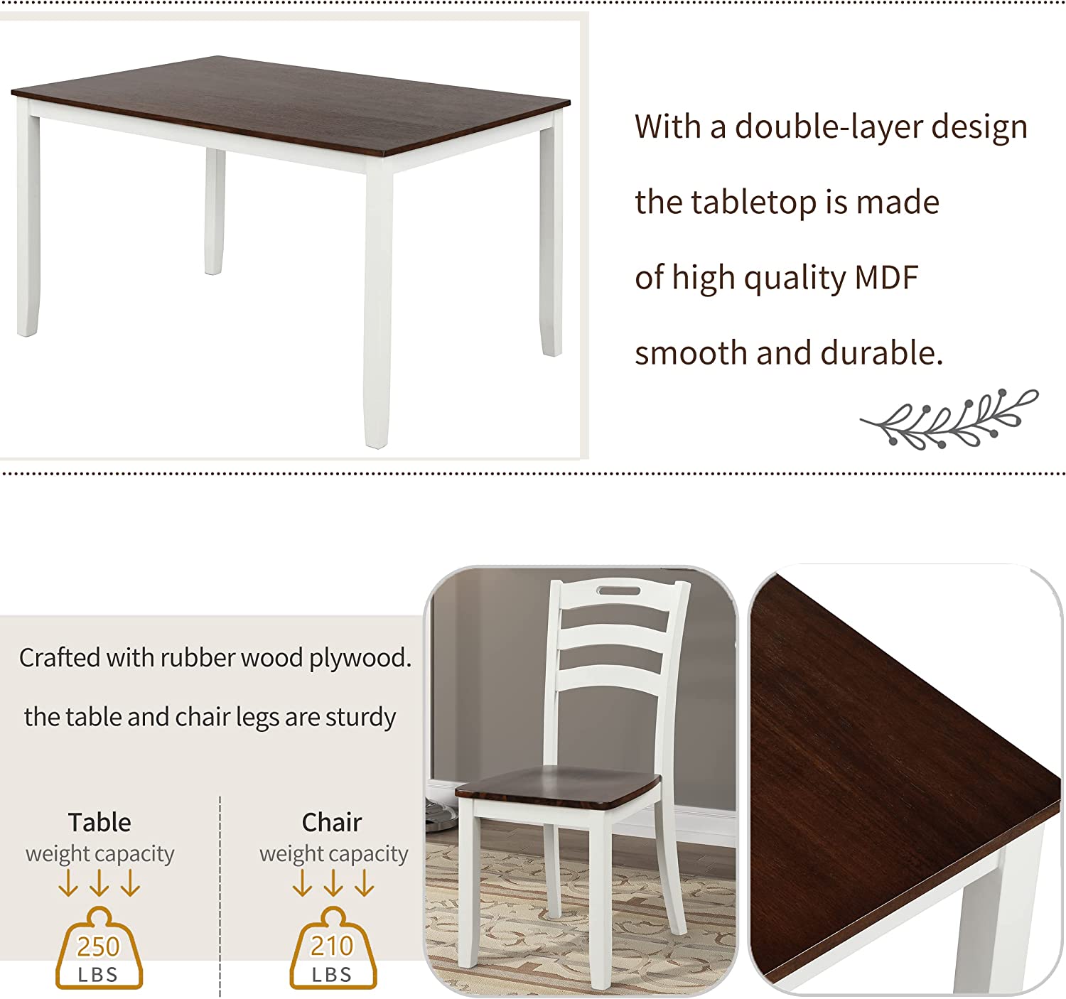 6 Piece Dining Table Set with 1 Bench, 1 Table, 4 Chairs for Home Dining Room Kitchen