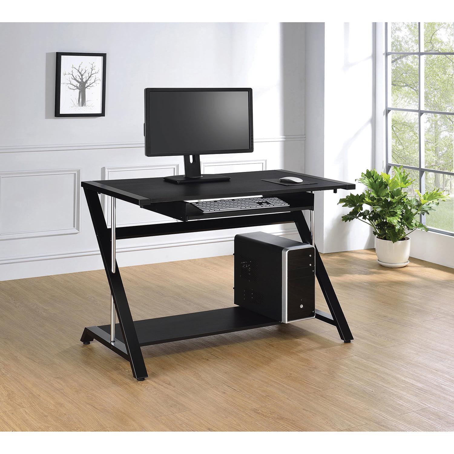 Mallet Computer Desk with Bottom Shelf Black