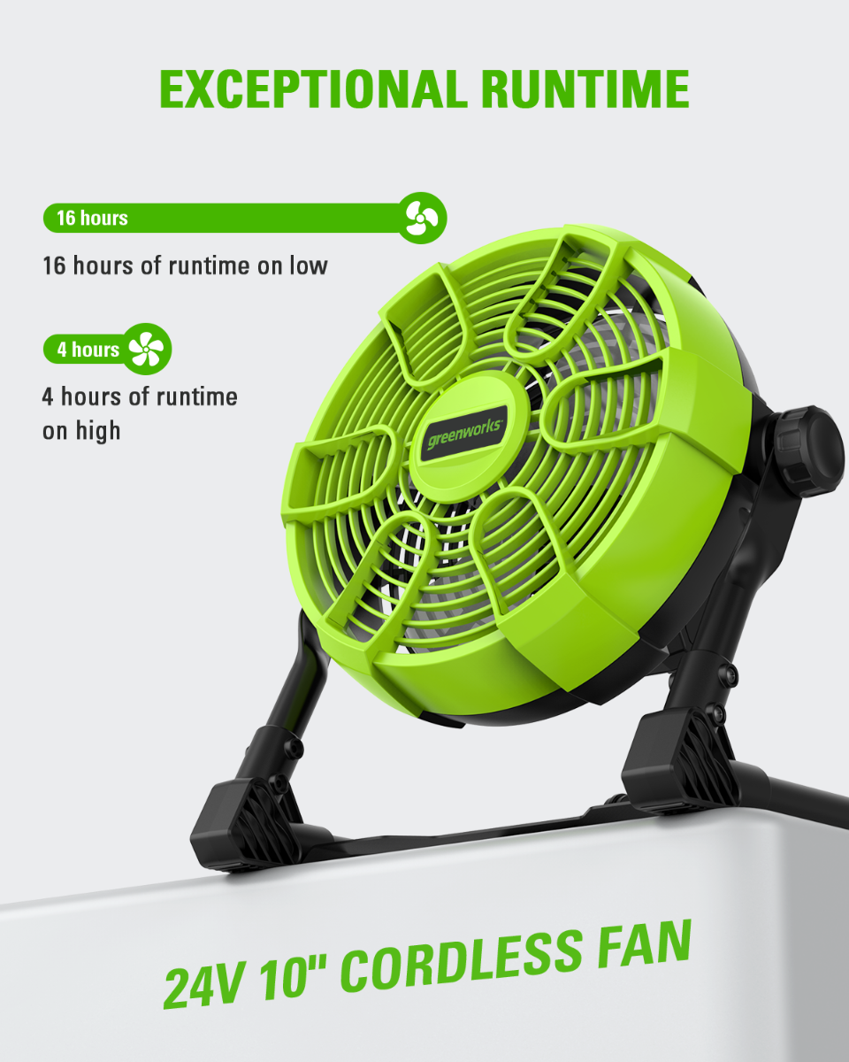 24V Cordless Fan w/ 2.0Ah USB Battery  0.5Ah Charger