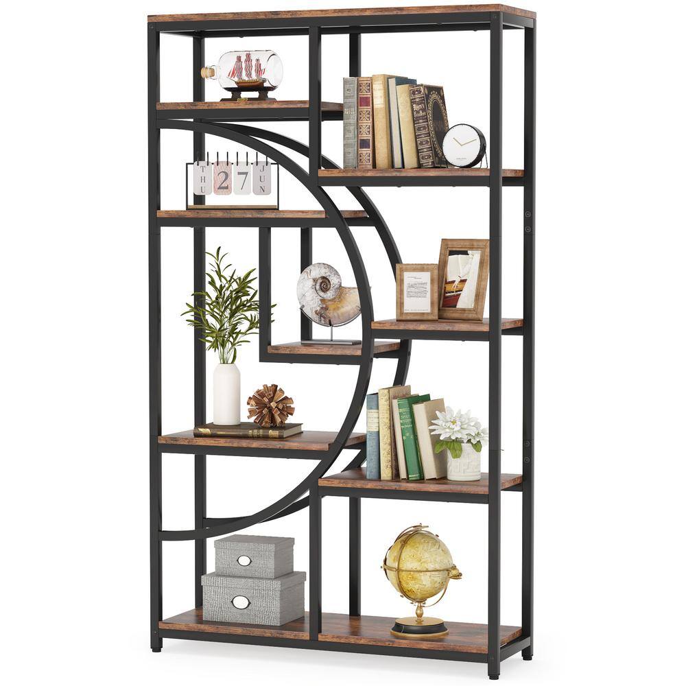 Tribesigns Earlimart 68.89 in. Rustic Brown Engineered Wood 8-Shelf Etagere Bookcase Bookshelf with Open Storage Shelves TJHD-QP-0623