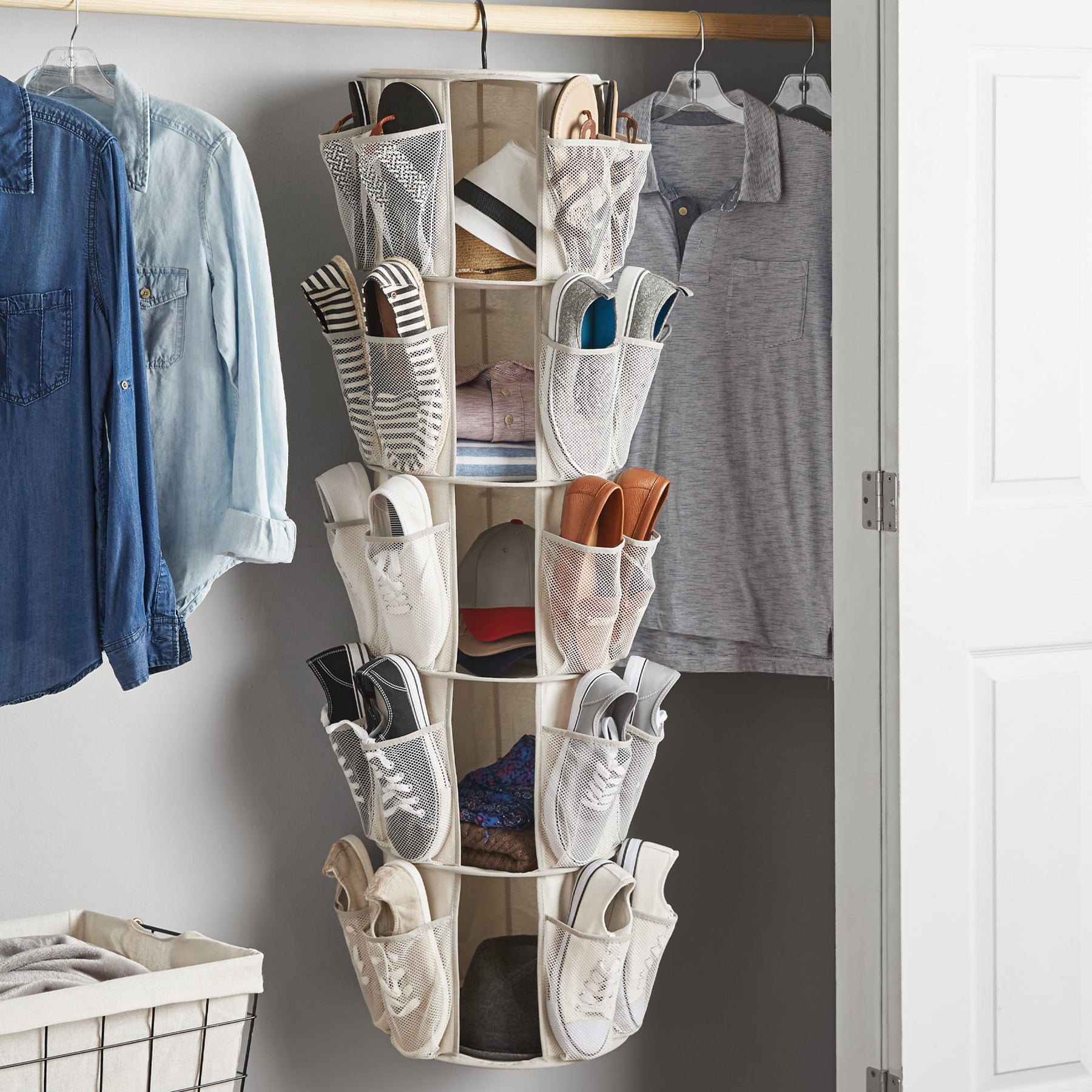 Mainstays 5-Tier/40-Pocket Canvas Carousel Organizer - Closet Storage-Hanging Storage