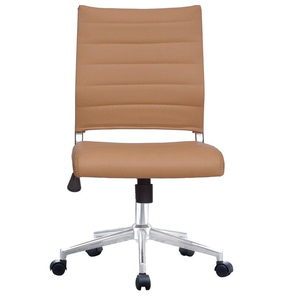 Ergonomic Executive Mid back PU Leather Office Chair Armless Side No Arms Tilt With Wheels Padded Seat Cushion